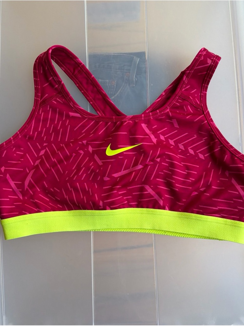 Nike Women’s Pink & Neon Yellow Sports Swim Top